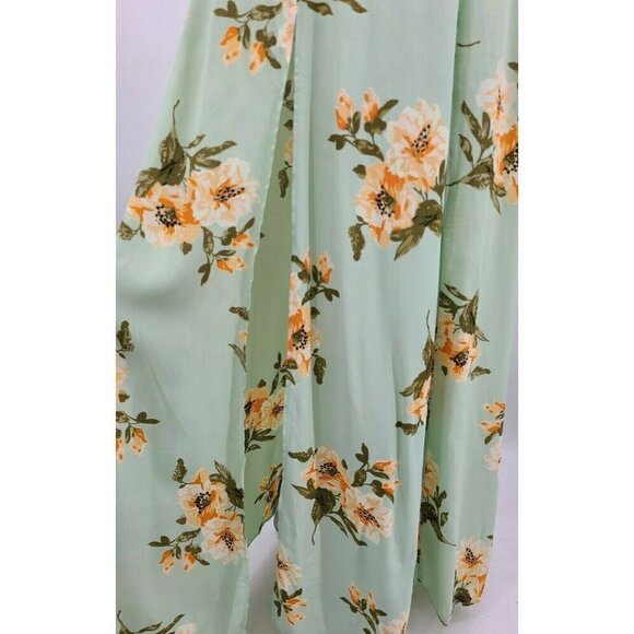 New Flynn Skye Bardot Maxi Dress Womens M Mint Gatherings Slit Rayon Green Flora - Picture 4 of 7